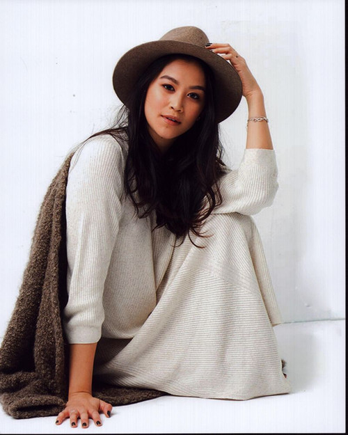 Dianne Doan In White Sweater Dress And Hat Photo Print