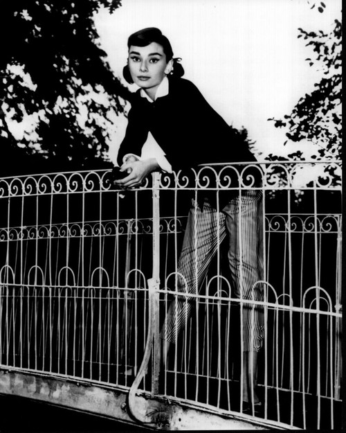 Audrey Hepburn Leaning On Bridge Black And White Photo Print