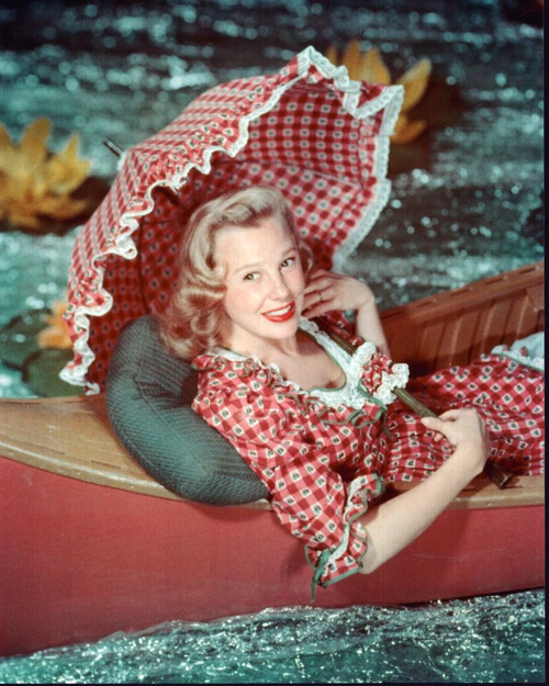 June Allyson In Boat With Umbrella Photo Print