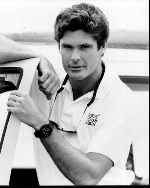 David Hasselhoff Leaning On Car For Baywatch Black And White Photo Print