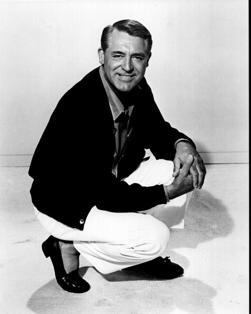 Cary Grant Crouched In Sweater Black And White Photo Print