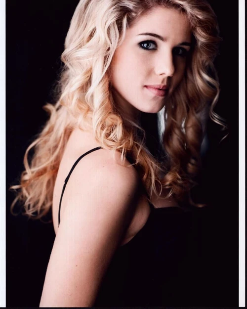 Emily Bett Rickards Looking Over Shoulder In Black Tank Top Photo Print