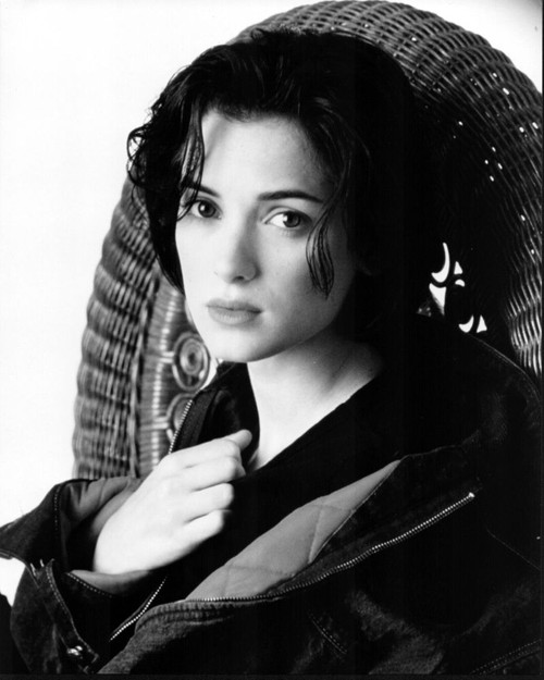 Winona Ryder In Oversized Jacket On Wicker Chair Photo Print