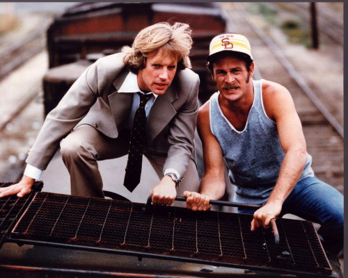 Terry Moore And Gerald Mcraney On Top Of Train In Simon & Simon Photo Print