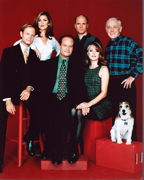 Cast Of Frasier Sitting Red Background Photo Print