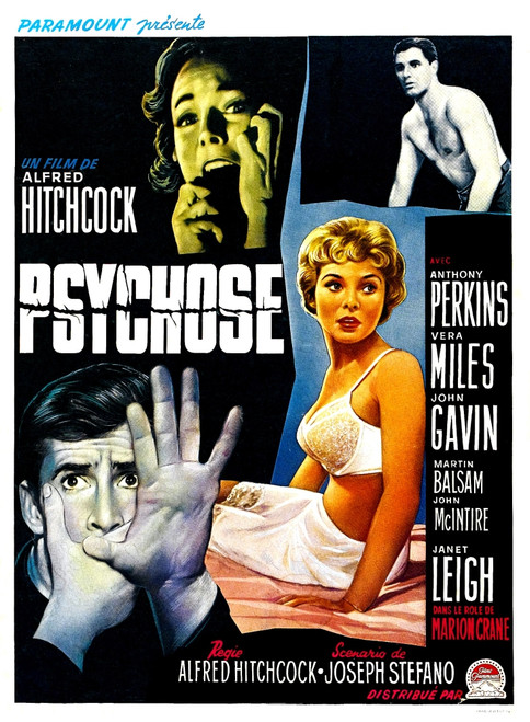 Psycho Belgian Poster Art Top From Left: Vera Miles John Gavin Bottom From Left: Anthony Perkins Janet Leigh 1960. Movie Poster Masterprint - Item # VAREVCMMDPSYCEC011H