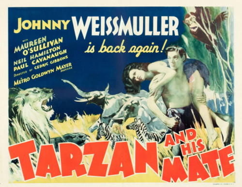 Tarzan And His Mate From Left: Maureen O'Sullivan Johnny Weissmuller 1934. Movie Poster Masterprint - Item # VAREVCMMDTAANEC006H