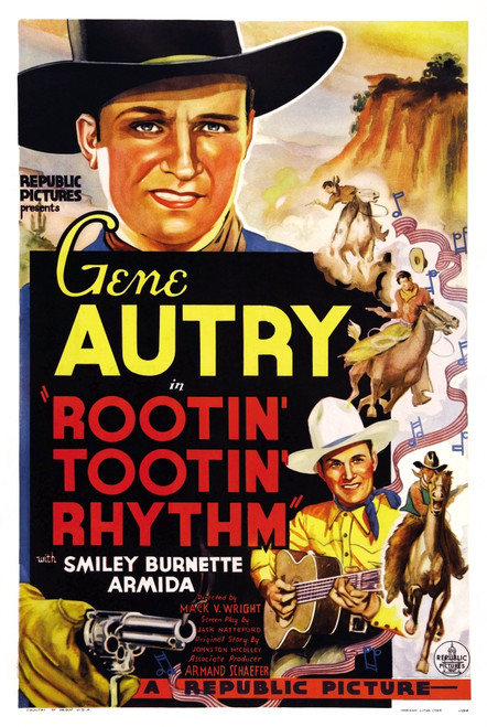Rootin' Tootin' Rhythm Us Poster Art Top And Bottom: Gene Autry 1937 Movie Poster Masterprint - Item # VAREVCMMDROTOEC006H