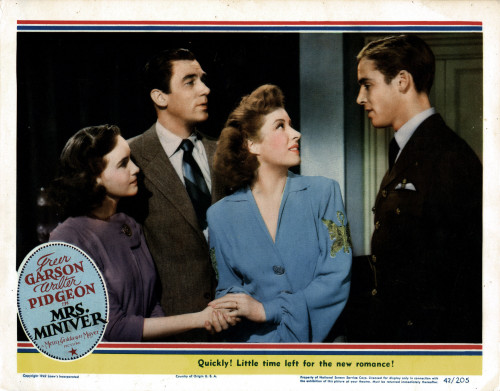 Mrs. Miniver From Left Teresa Wright Walter Pidgeon Greer Garson Richard Ney 1942 Movie Poster Masterprint - Item # VAREVCMCDMRMIEC015H