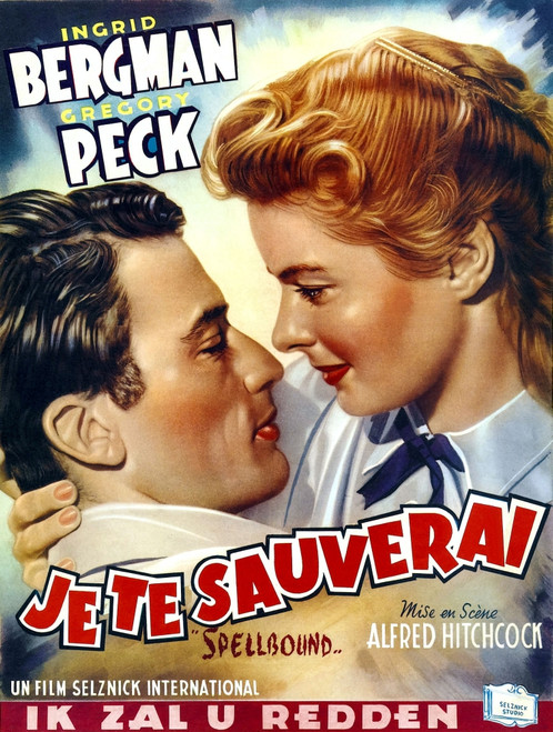 Spellbound From Left: Gregory Peck Ingrid Bergman On Belgian Poster Art 1945. Movie Poster Masterprint