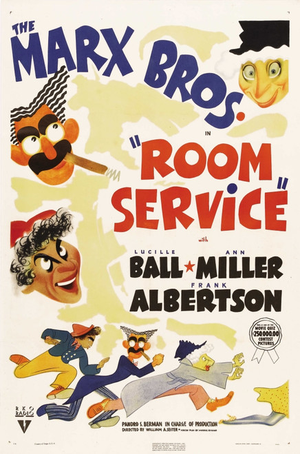 Room Service The Marx Brothers-Left From Top: Groucho Marx Chico Marx Top Right: Harpo Marx Bottom From Left: Chico Marx Groucho Marx Harpo Marx 1938 Movie Poster Masterprint - Item # VAREVCMCDROSEEC013H