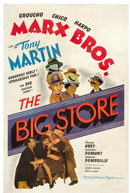 The Big Store The Marx Brothers-Top From Left: Harpo Marx Chico Marx Groucho Marx Bottom From Left: Groucho Marx Chico Marx Virginia Grey Harpo Marx 1941. Movie Poster Masterprint - Item # VAREVCMCDBISTEC048H