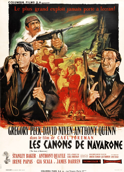 The Guns Of Navarone From Left: Gregory Peck Anthony Quinn David Niven On French Poster Art 1961 Movie Poster Masterprint - Item # VAREVCMMDGUOFEC010H