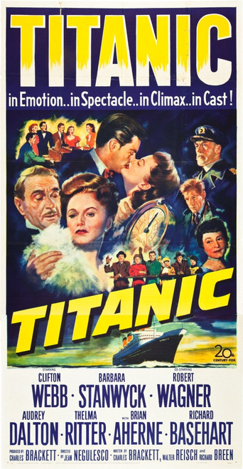 Titanic L-R: Clifton Webb Barbara Stanwyck Robert Wagner Audrey Dalton Richard Basehart Brian Aherne Thelma Ritter 1953 Tm And Copyright ??20Th Century-Fox Film Corp. All Rights Reserved Movie Poster Masterprint - Item # VAREVCMCDTITAFE035H Titanic L-R: Clifton Webb Barbara Stanwyck Robert Wagner Audrey Dalton Richard Basehart Brian Aherne Thelma Ritter 1953 Tm And Copyright ??20Th Century-Fox Film Corp. All Rights Reserved Movie Poster Masterprint - Item # VAREVCMCDTITAFE035H