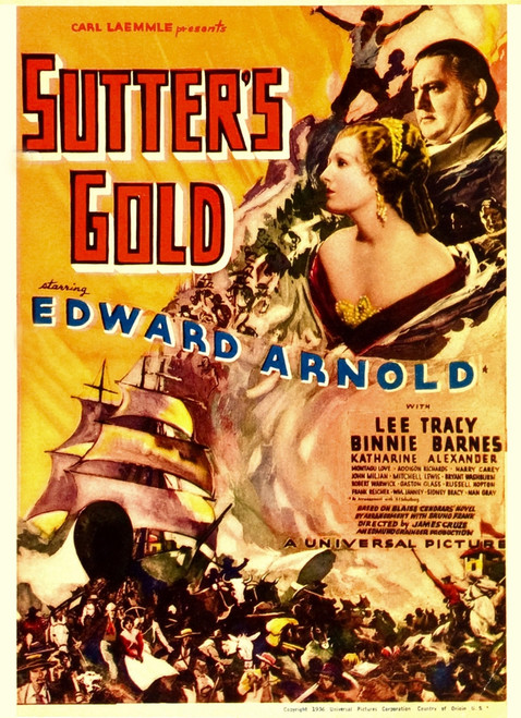 Sutter'S Gold From Left: Binnie Barnes Edward Arnold On Midget Window Card 1936 Movie Poster Masterprint - Item # VAREVCMCDSUGOEC001H