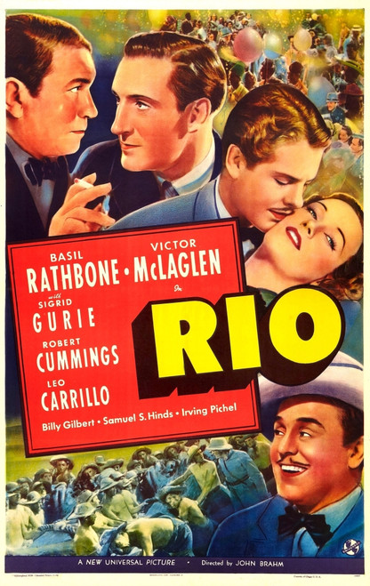 Rio Us Poster Art Clockwise From Top Left: Victor Mclaglen Basil Rathbone Robert Cummings Sigrid Gurie Leo Carrillo 1939 Movie Poster Masterprint - Item # VAREVCMCDRIOOEC001H