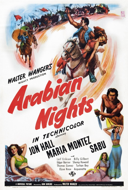 Arabian Nights Us Poster Art Top From Left Jon Hall Maria Montez 1942 Movie Poster Masterprint - Item # VAREVCMCDARNIEC008H