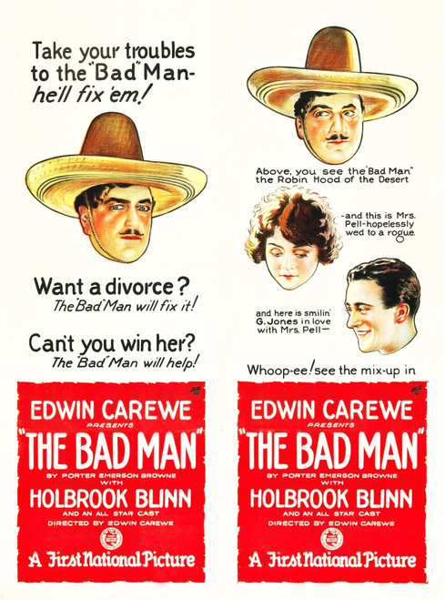 The Bad Man L-R: Holbrook Blinn Enid Bennett Walter Mcgrail On Poster Art 1923. Movie Poster Masterprint - Item # VAREVCMCDBAMAEC036H