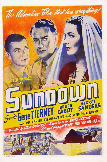 Sundown Us Poster Art From Left: Bruce Cabot George Sanders Gene Tierney 1941 Movie Poster Masterprint - Item # VAREVCMCDSUNDEC027H