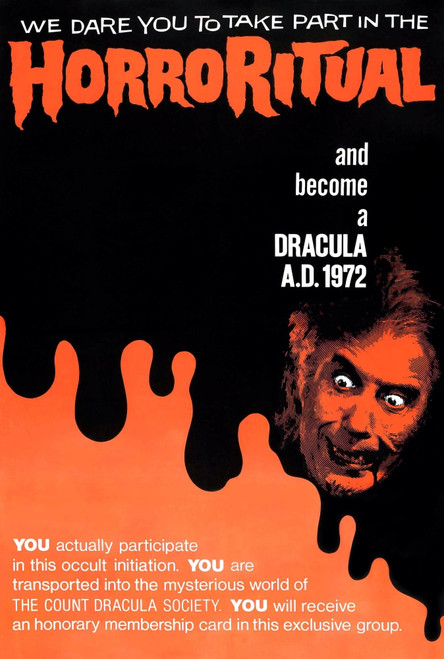 Dracula A.D. 1972 Lower Right: Christopher Lee On Advance 1-Sheet Poster Art 1972. Movie Poster Masterprint - Item # VAREVCMCDDRADEC019H