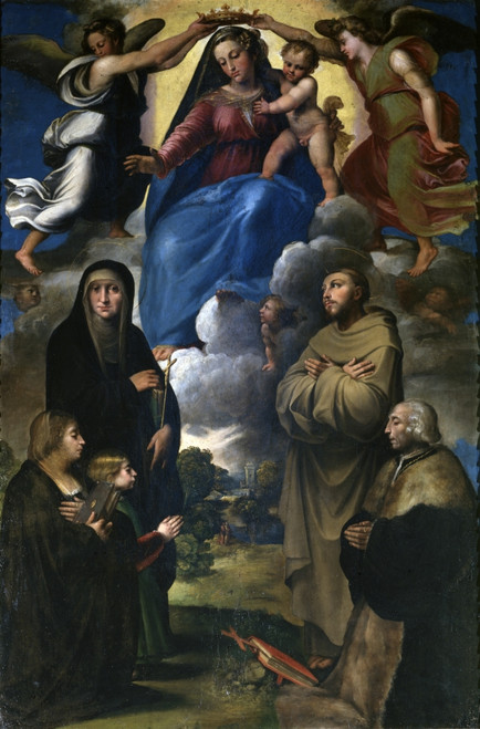 Virgin With Child In Glory Crowned By Angels With Saints Monica And Francis And Two Clients Poster Print - Item # VAREVCMOND077VJ699H