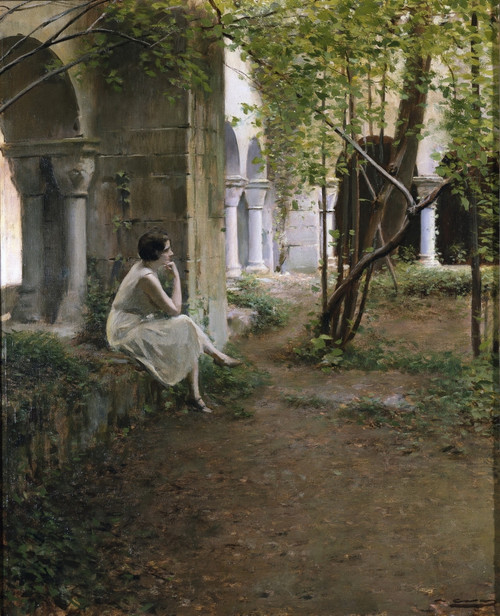 Casas I Carbo Ram?_n. Figure And Cloister. Ca. 1923. Modernism. Oil On Canvas. Private Collection. ?? Aisa/Everett Collection Poster Print - Item # VAREVCFINA047AH198H
