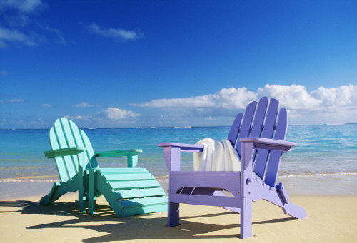 Colorful Beach Chairs On Beach Calm Waves Washing Ashore Turquoise Water PosterPrint Item VARDPI1995195 Posterazzi