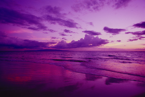 Hawaii, Maui, Kihei, Sunset, Purple Sky, Shoreline At Kamaole