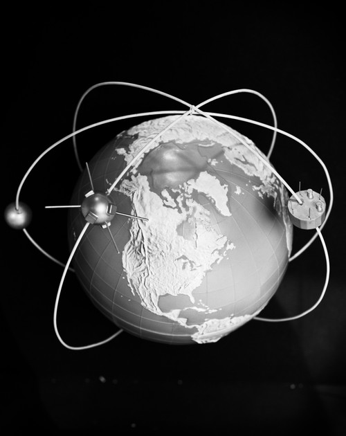 1960s Model Of Earth With Three Satellites In Orbit Poster Print By ...