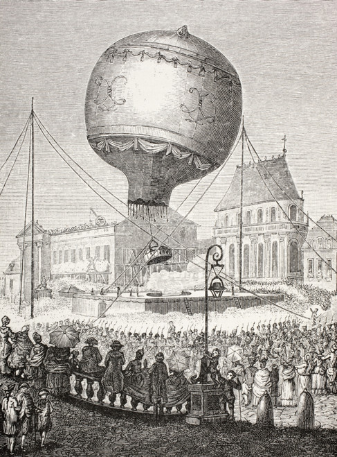 A Hot Air Balloon Ascends In Paris, France In The 18Th Century. From ...