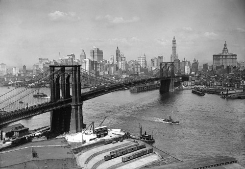 NYC Skyline and Brooklyn Bridge, 1910-30 Poster Print by