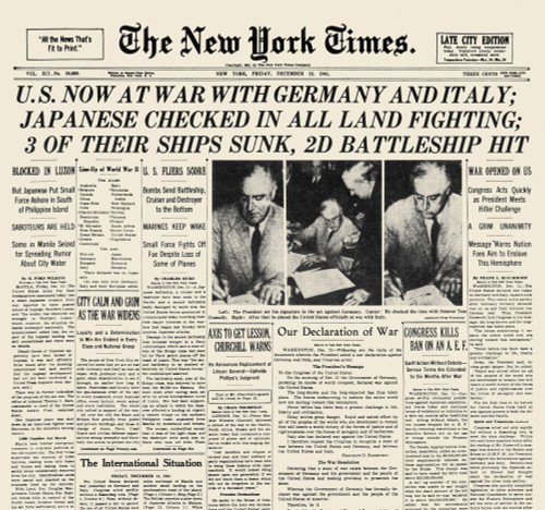 World War Ii: Headline, 1941. /Nthe Front Page Of 'The New York