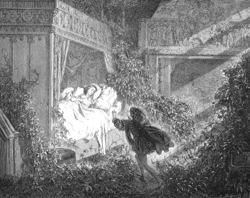 Perrault: Sleeping Beauty. /Nthe Prince Discovering Sleeping Beauty. Wood  Engraving After Gustave Dore From An 1867 Edition Of The Fairy Tale By