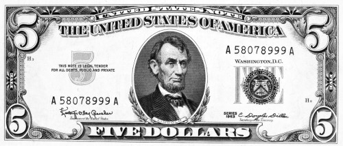 five dollar bill npresident abraham lincoln on the front of a u s five dollar note 1963 poster print by granger collection item vargrc0076185 posterazzi