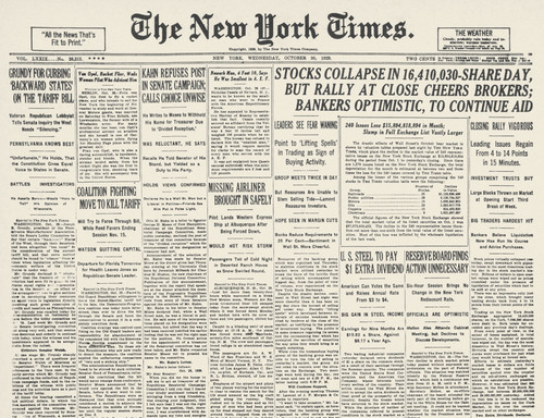 Wall Street Crash, 1929. /Nfront Page Of The New York Times, 30 October ...