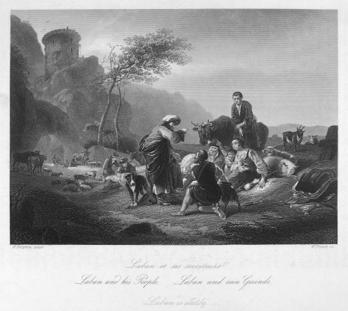 Old Testament: Laban. /Nlaban And His People. Line Engraving, 19Th ...