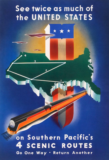 See Twice As Much Of The United States On Southern Pacific S 4 Scenic Routes Beautiful Railroad Art By Stanley Brower Poster Print By Stanley Brower Item Varbll Posterazzi