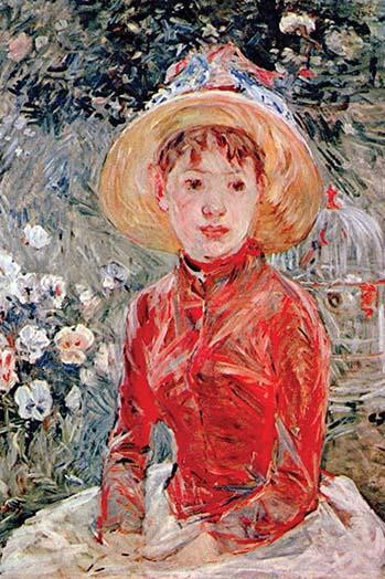 Young Girl in Red Blouse, White Dress and Bonnet Seated Poster Print by Berthe Morisot - Item #VARBLL0587252723