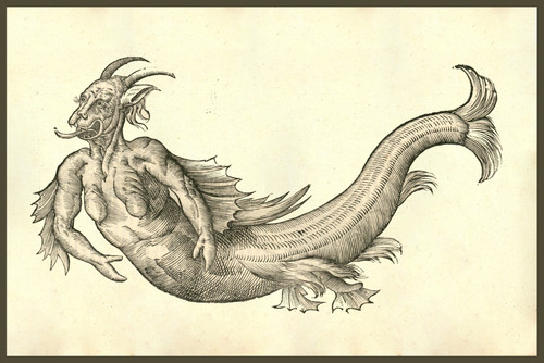 Renaissance woodcut of a sea demon. From the 1642 book Monstrorum ...