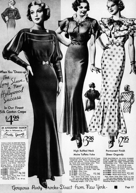 A Page From A 1935 Sears Roebuck Catalog Offering An 'Autographed Fashion  Worn In Hollywood By Loretta Young' Dress For Sale History - Item #  VAREVCSBDCATACS003 - Posterazzi