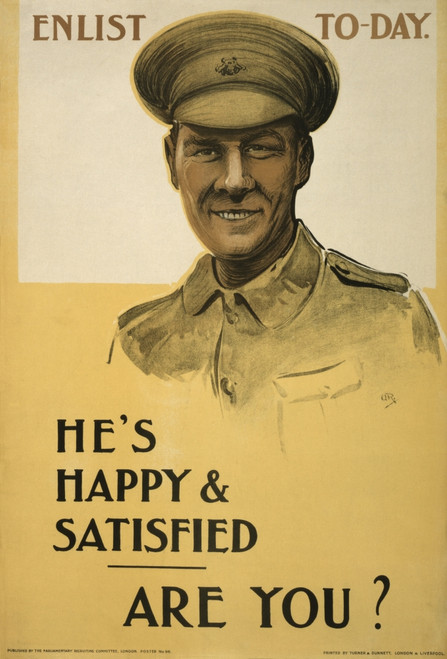 World War 1. 1915 British Recruitment Poster Depicting A &lsquo;Happy 