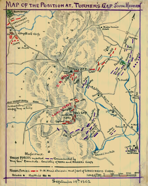 Map of the position at Turner's Gap. South Mountain or Boonsboro Gap ...