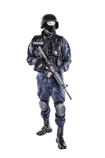 Special weapons and tactics SWAT team officer with his gun. Poster