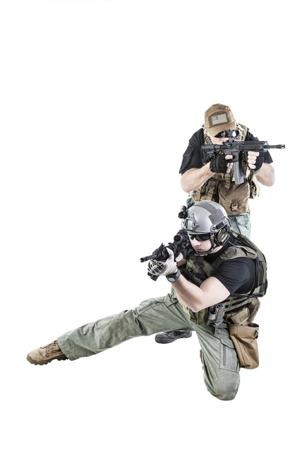 Private military contractors PMC in action on white background