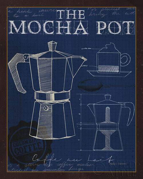 Coffee Blueprint II Indigo Poster Print by Marco Fabiano - Item