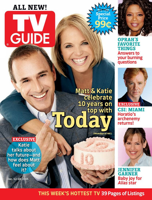 Today Matt Lauer Katie Couric Sidebar From Top Oprah Winfrey David Caruso Jennifer Garner Tv Guide Cover December 12 18 2005. Tv