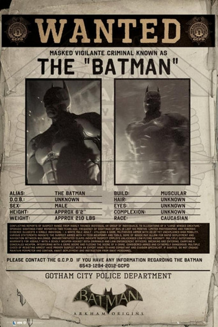 Batman Arkham Origins Wanted Poster Print (24 x 36) - Item