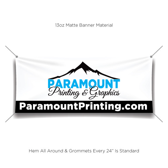 Custom printed 13oz matte vinyl banner with hemmed edges and grommets for outdoor business signage
