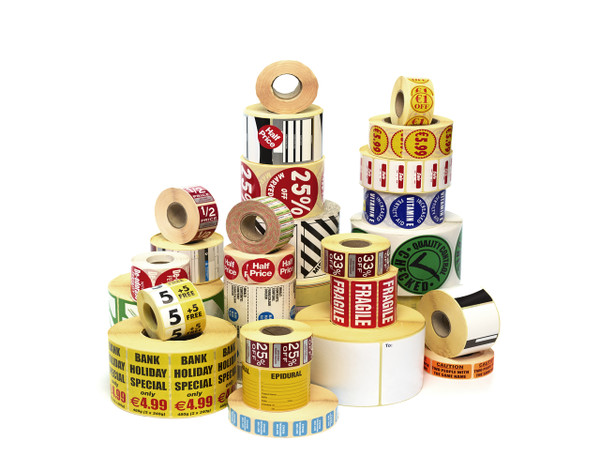 Vinyl stickers and labels on rolls