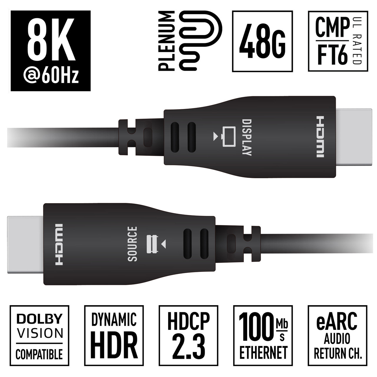 8K Plenum Active Optical HDMI Fiber Cables
